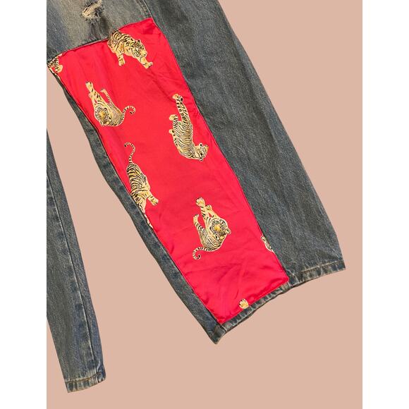 Size 4 Upcycled Tiger Jeans Boho Indie Funky - Picture 2 of 5